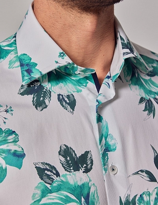 5Картинка Рубашка Hawes & Curtis Piccadilly White & Green Floral Diamond Weave Shirt